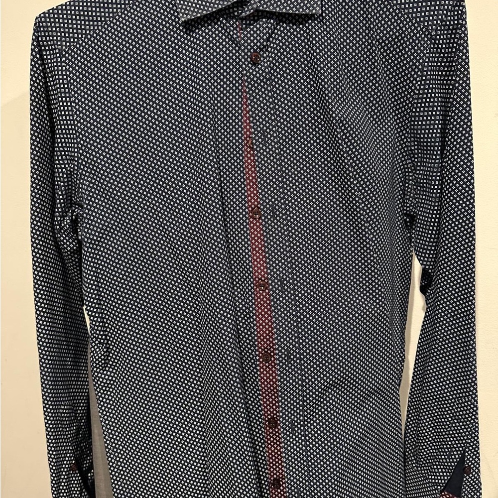 Navy and White Casual Button Down Shirt with Modern Fit
